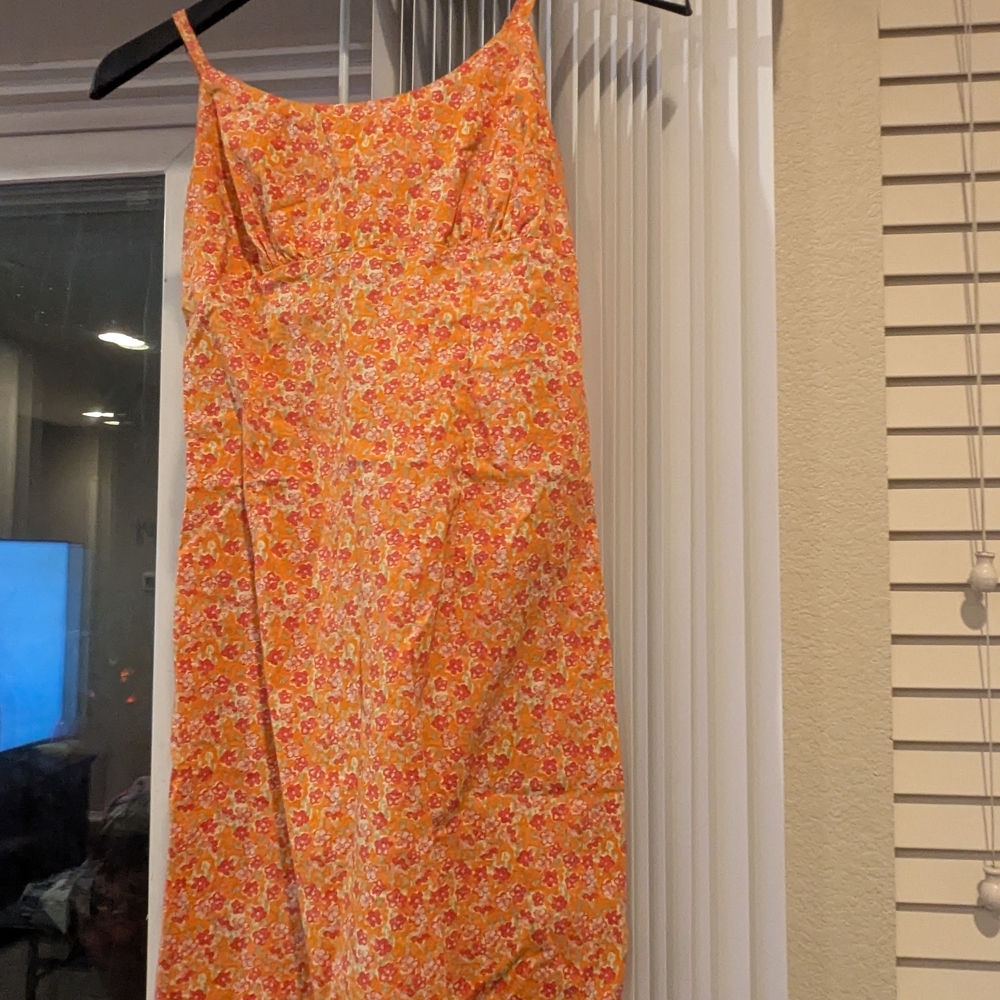 Floral Orange Spaghetti Strap Dress